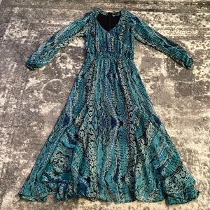 IMAN Green Blue XS Snakeskin Long Sleeve Maxi Dress PERFECT CONDITION